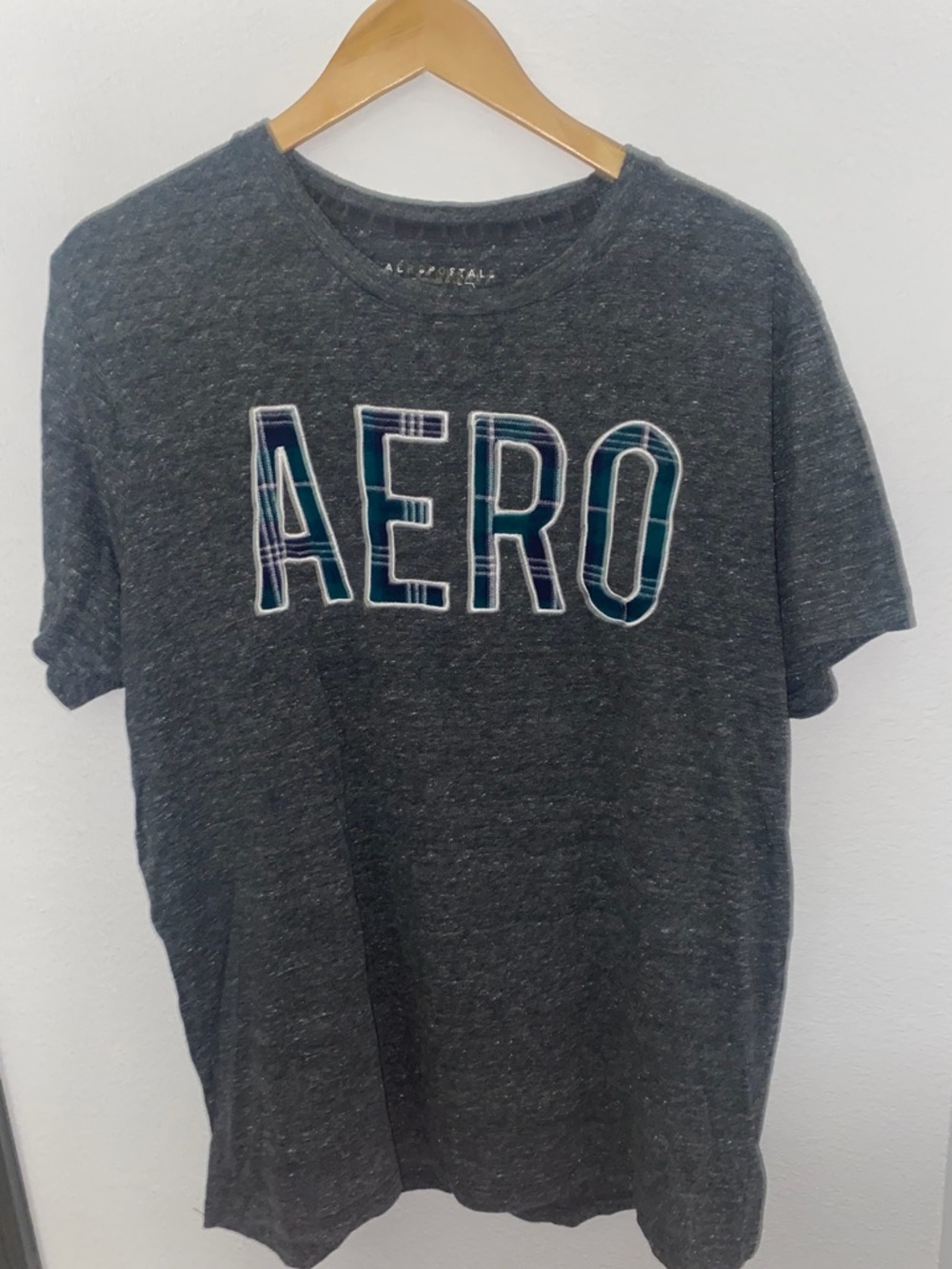 Aeropostale Heather Charcoal Tee with‎ Plaid Logo